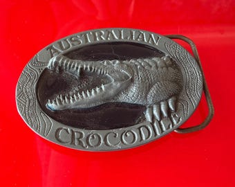 Australian Crocodile Belt Buckle Pewter Large 3D New