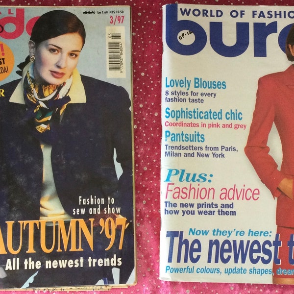 Burda Magazines en anglais 8/1997, 3/1997 /Burda Fashion Magazines 1997 avec instructions et feuilles de découpe/Magazines de couture 1997