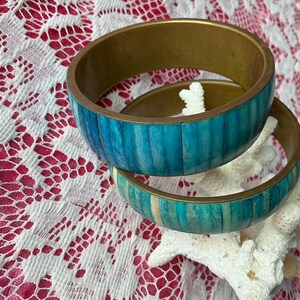 Set Of Two Aqua Blue Bangle/Blue Bone Copper Bracelet x 2/Perfect condition