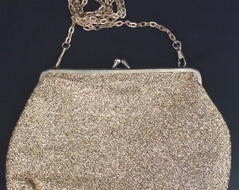 Vintage Mid Century Gold Clutch Textured Purse Crossbody Evening Handbag by Springwood N.S.W. Made in Australia Perfect condition Rare