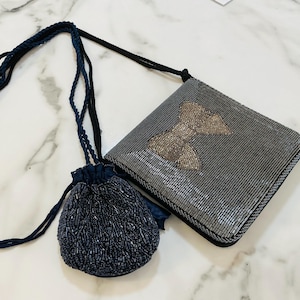 Beaded Evening Bag Set, Satin Party Purses (Lot of 2)