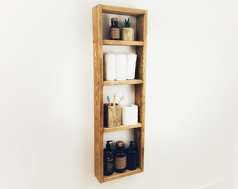 Wooden Shelving Unit, Handmade Bathroom Storage, Rustic Open Wall Shelves, Slimline Design, Bath Toiletries and Accessories Display Shelf