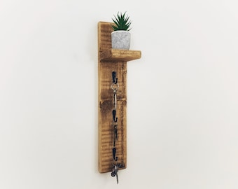 Key Holder with shelf, Vertical Rustic Key Rack, Narrow & Slim Designed Wooden Key Storage For Hallways, Entryways and Office, Key Hooks