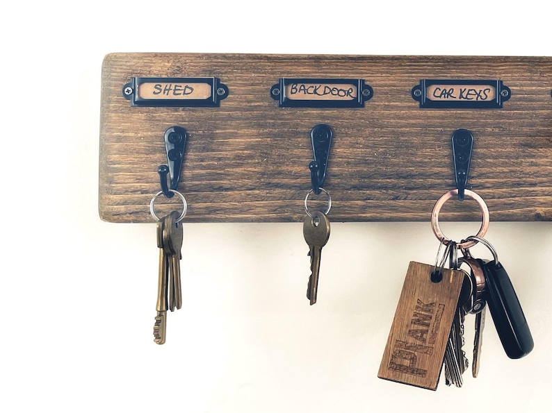 Car Key Storage Rack Key Holder With Name Tags, Rustic Wooden Family Key Rack, Handcrafted ...