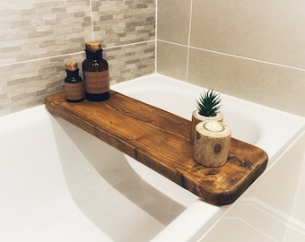 Panier de bain en bois, Plateau de baignoire rustique, Support de baignoire en bois massif, Planche de baignoire sur mesure, Accessoires de salle de bain