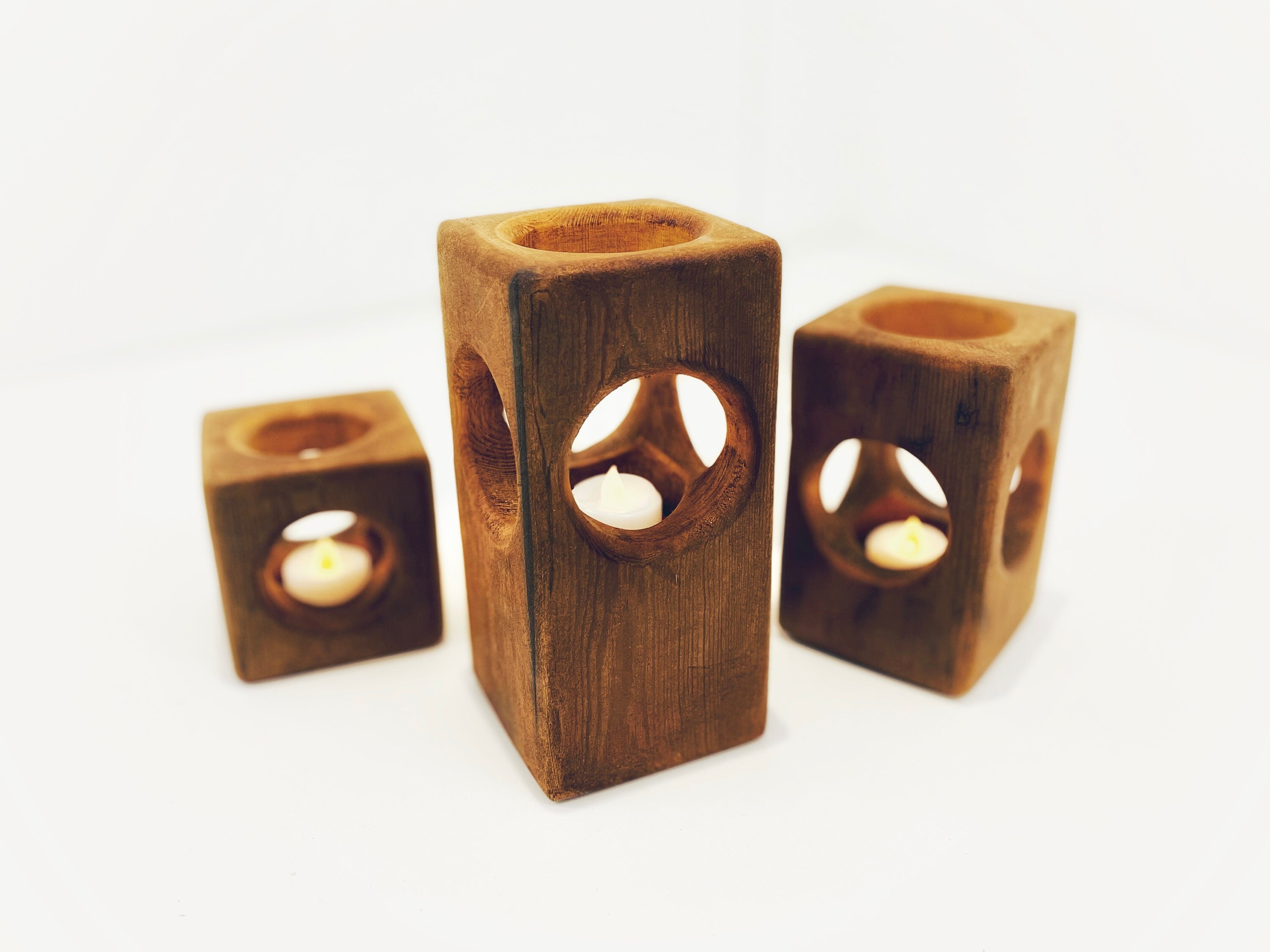 Rustic Wooden Candle Holders, Reclaimed Wood Tea Light Holder, Handcrafted from Sustainable Timber, Gift Set
