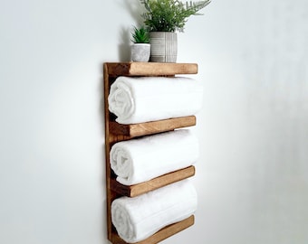 Rustic Wooden Shelving Unit, Bathroom Towel Holder, Farmhouse Decor Display Shelf, Narrow Depth Shelves