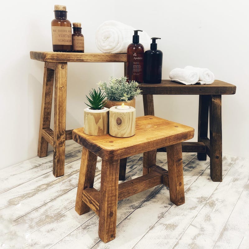 Wooden Bathroom Stool - Etsy UK
