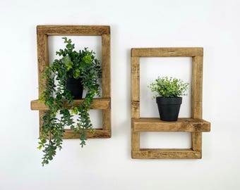 Set of 2 Rustic Handmade Shelves, Wall Mounted Plant Holder, Decorative Display Shelving, Photo Wall Shelves, Picture Frame Shelf