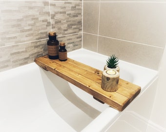 Planche de baignoire en bois, Plateau de baignoire rustique, Support de baignoire en bois massif, Support de bain personnalisé, Accessoires de salle de bain, Décoration d'intérieur durable