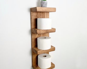 Rustic Wooden Shelving Unit, Bathroom Toilet Roll Holder, Farmhouse Decor Display Shelf, Narrow Depth Shelves