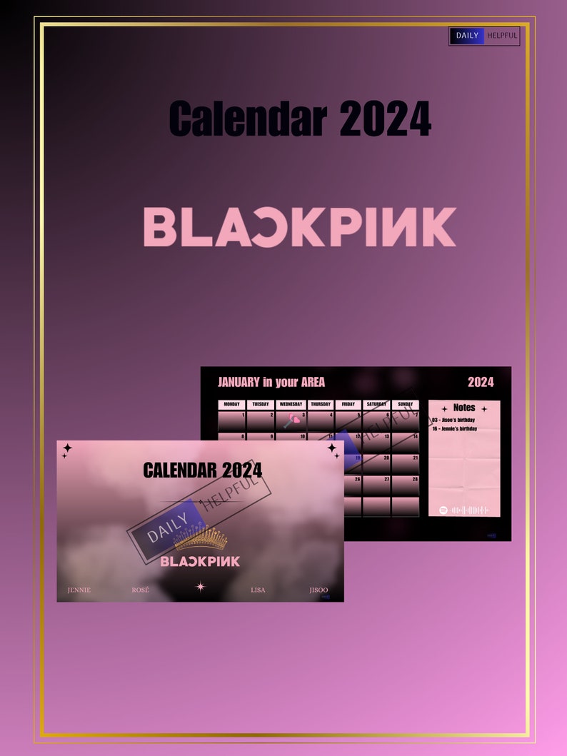 UPDATE KPOP 2024 BLACKPINK Calendar With Spotify Code Etsy