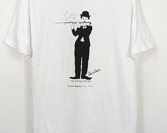 Vintage 1994 CHARLIE CHAPLIN T-Shirt Promo The Little Tramp Sega Film Movie Iconic Tee Tops Comic Con Book Cartoon Action Manga Anime Game