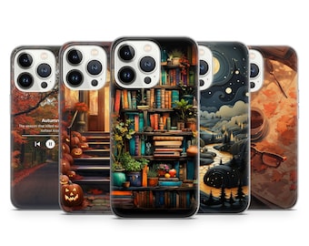 Bookish Autumn Phone Case Halloween Cover for iPhone 16 15 14 13 12 Fits For Samsung S25 S24FE S23 S22 FE A73 A72 A52 A25 Pixel 6a 8 9 Pro