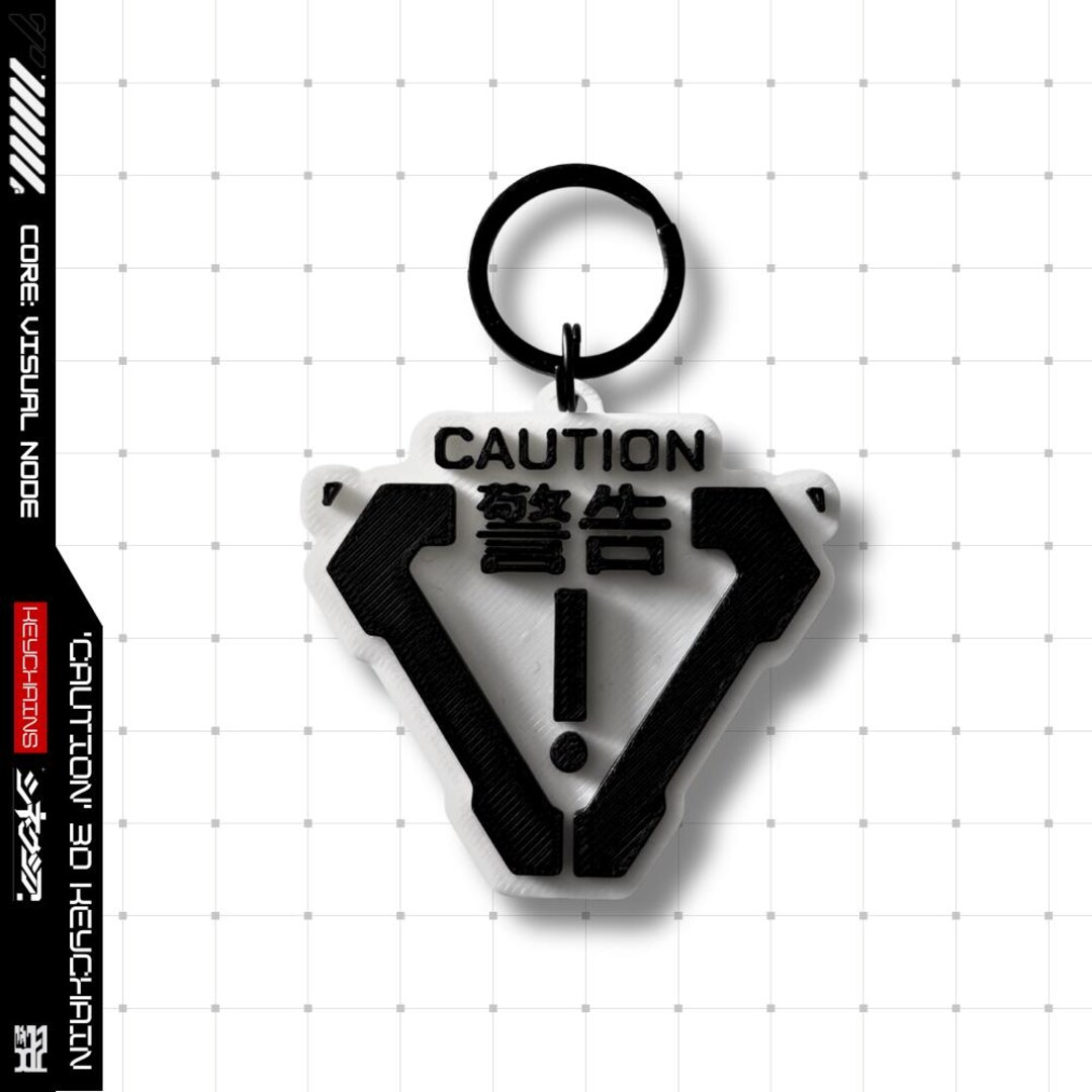 Caution Keychain: Cyberpunk Techwear Bag Tag - 3D Printed PLA - Etsy