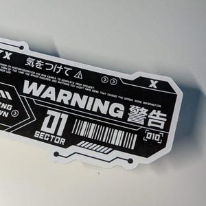 WARNING Sticker - Cyberpunk Techwear Sticker Premium Vinyl - Sleek Modern Design for Notepads, Bottles, Laptops, Tech, Gaming - Waterproof