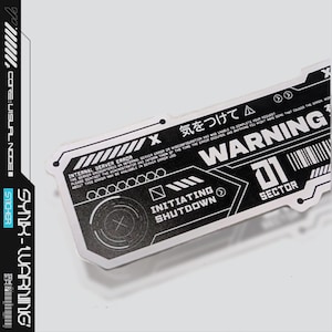 Adesivo de AVISO - Adesivo Cyberpunk Techwear em vinil premium - Design moderno e elegante para blocos de notas, garrafas, laptops, tecnologia, jogos - À prova d'água