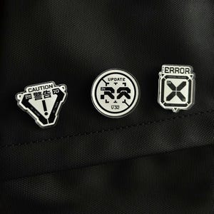 Acrylic Pin Badge MULTI PACK – Cyberpunk Techwear Streetwear Darkwear Glitch Art Futuristic Lapel Pin – Alt Futuristic Fashion Accessories