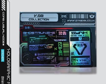 Cyberpunk Holographic Sticker Pack – Waterproof Laptop & Gaming Decals – Techwear Gift for Gamers
