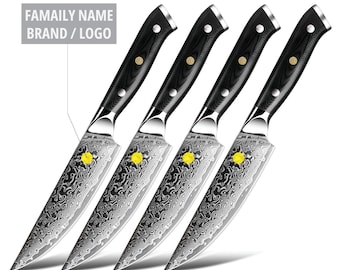 Juego de 4 cuchillos de carne de Damasco personalizados, juego de cuchillos de chef, cuchillos para carne a la barbacoa, juego de cuchillos de cocina, cuchillo de chef de Damasco, cuchillo de carne personalizado