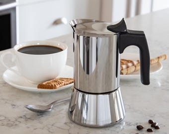 Engraved Stainless Steel Moka Pot Stovetop Espresso Maker for Coffee Lover Personalized Gift.