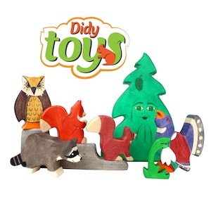 Fir and Friends Wooden Toys Set | Montessori Toys | Waldorf Toys | Forest Animals | Wooden Toy for Kids | Unique Birthday Gift | Toddler Toy