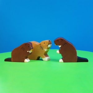 Family of Beavers Wooden Toys Set | Montessori Toys | Waldorf Toy | Forest Animals | Wooden Toys for Kids | Toddler Toy