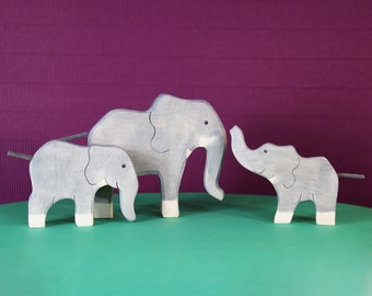 Elefantenfamilie Holzspielzeug Set | Montessori Spielzeug | Waldorf Spielzeug | Afrikanische Tiere | Holzspielzeug für Kinder | Exotische Tiere