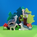 Wooden Wolf Family Toy Set: Montessori Waldorf Forest Animals