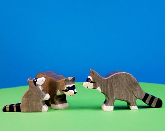 Ahorn Waschbärenfamilie | Montessori Waldorf Spielzeug-Set