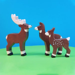 Family of Stags Wooden Toys Set | Montessori Toys | Waldorf Toy | Forest Animals | Wooden Toys for Kids | Toddler Toy