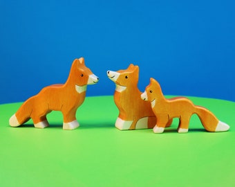 Familie der Füchse Holzspielzeug Set | Montessori Spielzeug | Waldorf Spielzeug | Waldtiere | Holzspielzeug für Kinder | Kleinkind Spielzeug