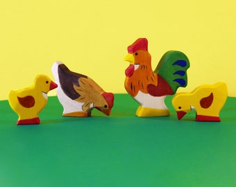 Ensemble de jouets en bois Famille de poulets | Jouets Montessori | Jouet Waldorf | Animaux de la ferme | Jouets en bois pour enfants | Famille de poulets | Animaux de la ferme