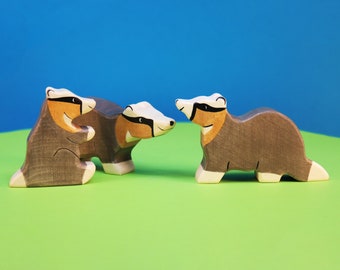 Family of Badgers Wooden Toys Set | Montessori Toys | Waldorf Toy | Forest Animals | Wooden Toys for Kids | Toddler Toy