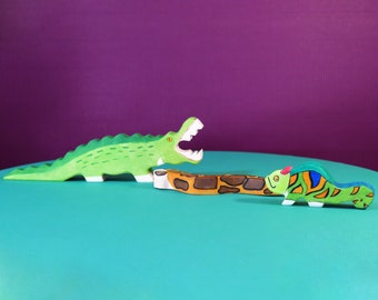 Reptilien Familie Holzspielzeug Set | Montessori Spielzeug | Waldorf Spielzeug | Holzspielzeug für Kinder | Exotische Tiere