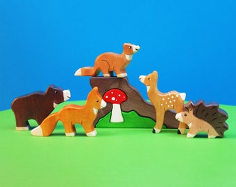 Set di puzzle Cuccioli di animali / Giocattoli Montessori / Giocattolo Waldorf / Animali della foresta / Giocattoli in legno per bambini / Giocattolo per bambini