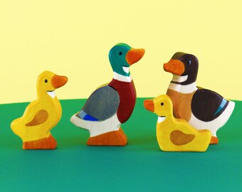 Familia de patos juguetes de madera conjunto / juguetes Montessori / juguete Waldorf / animales de granja / juguetes de madera para niños / patos animales de granja