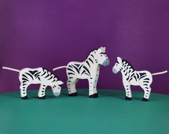 Family of Zebras Wooden Toys Set | Montessori Toys | Waldorf Toy | African Animals | Wooden Toys for Kids | Exotic Animals