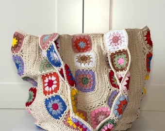 Granny square bag, crochet bag colorful, boho style, granny square bag, shopping bag, crochet pattern, grandma square bag