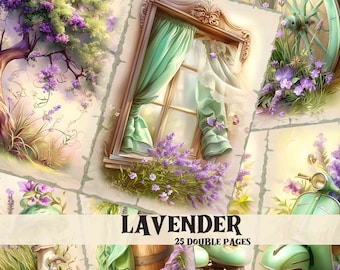 Lavender Junk Journal Supplies Vintage Lavender Scrapbook Digital Printable Paper Shabby Chic Lavender Backgrounds Lavender Ephemera