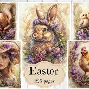 Kit per diario di Pasqua Junk Journal Forniture per diario di Pasqua Fussy Cuts Album di ritagli stampabile Sfondi shabby chic di Pasqua Kit di Pasqua