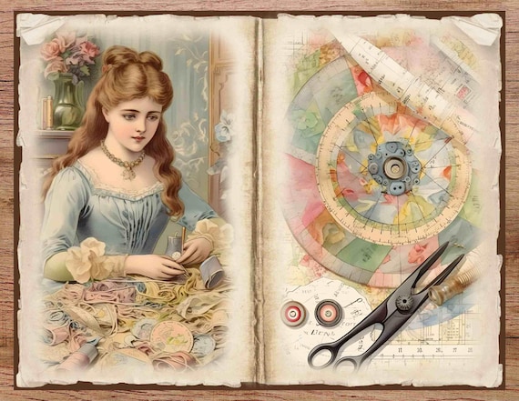 ヴィンテージ裁縫ジャンクジャーナルキット：シャビーシックな印刷可能