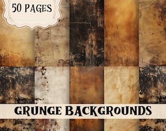 Printable Grunge Digital Paper: 50 Brown Stained Backgrounds (Digital Download)