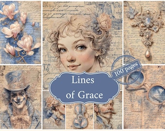 Kit de diario basura vintage azul: Fondos victorianos shabby chic (descarga digital)