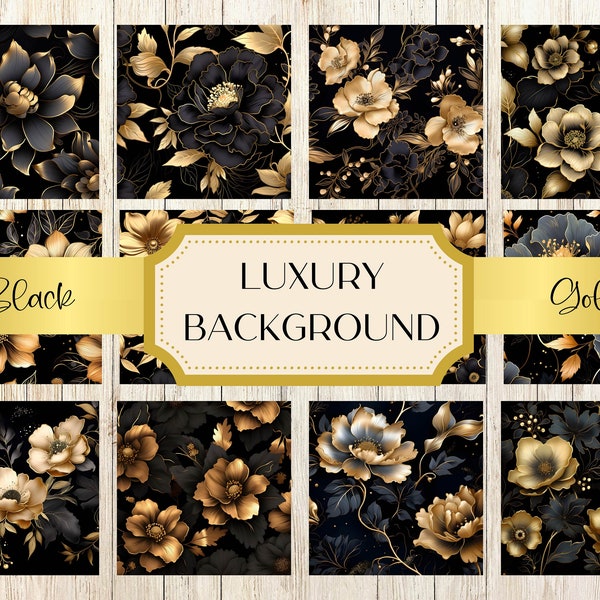 Luxury Backgrounds Black Gold Flowers Backgrounds Printable Digital Paper Black Gold Flowers Decoupage Paper Black Gold Luxury Deluxe Pages