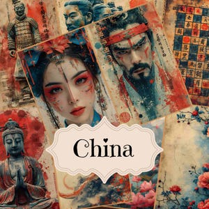 Kit Junk Journal Vintage China Junk Journal Carta digitale Scrapbook Pagine di Cina Forniture per Junk Journal Sfondo di Cina Shabby Chic Arte cinese