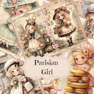 Kit per diario di spazzatura Parisian Girl Forniture per diario di spazzatura Vintage Parisian Woman Pagine di album di ritagli di Parigi Sfondi shabby chic a tema parigino