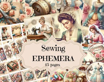 Vintage Sewing Ephemera: Shabby Chic Scrapbook Pages (Digital Printable)