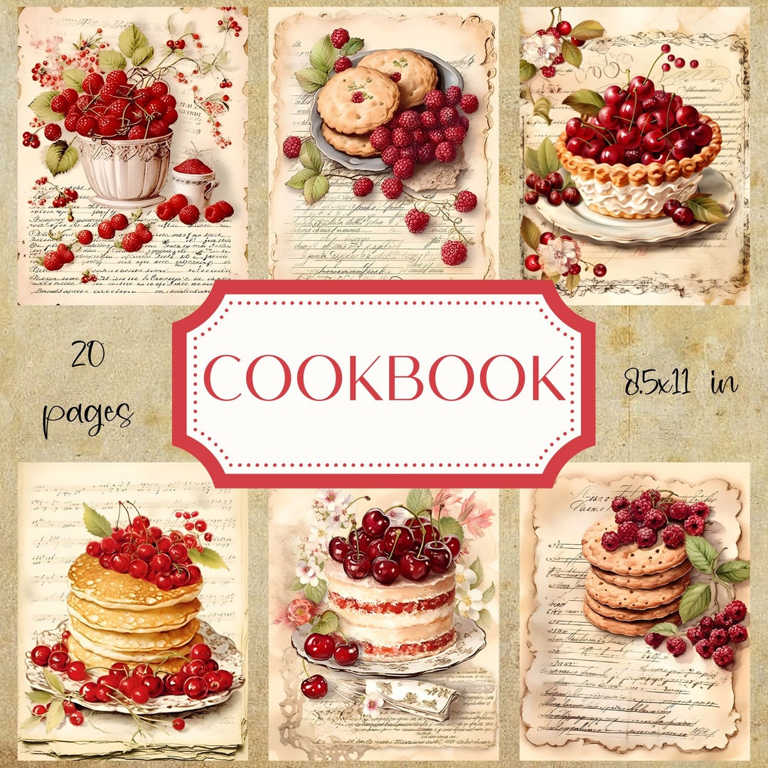 Junk Journal Kit Red Vintage Cookbook Digital Scrapbook Paper Kit