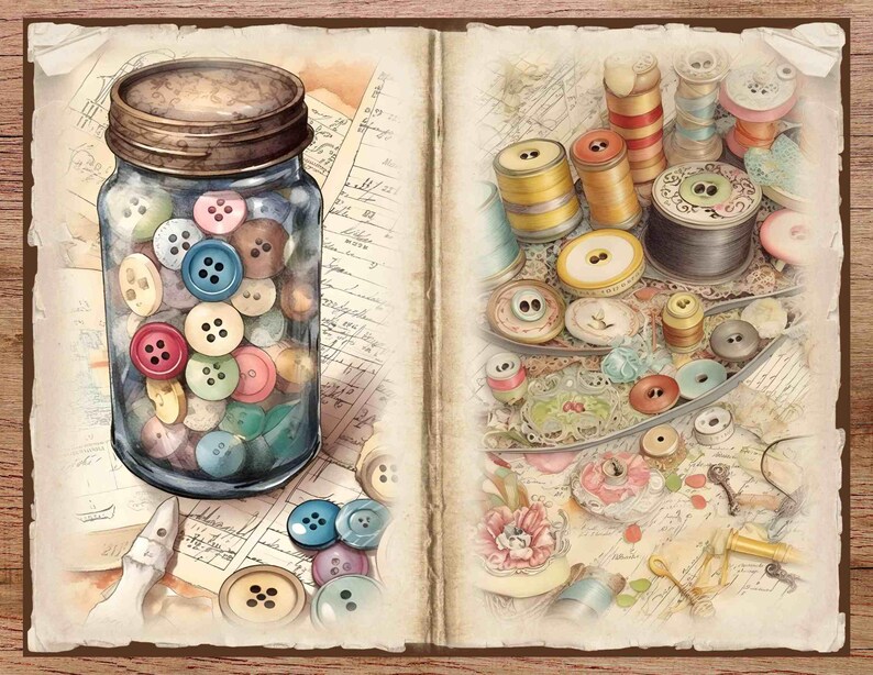 Vintage Sewing Junk Journal Kit: Shabby Chic Printable Pages (digital ...